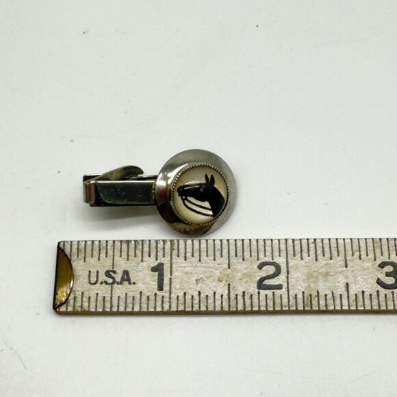 Vtg Silver Tone Horse Head Intaglio Tie Bar Clasp Clip Reverse Painted Glass - Picture 5 of 9